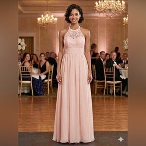 Chic Blush Lace Halter Maxi Dress